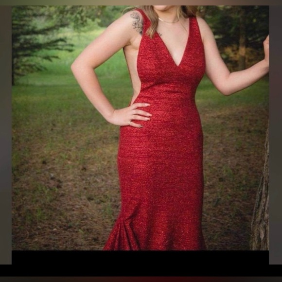 Jovani Iridescent Shimmer Fitted Mermaid Prom Dress Train Pageant Gown - Picture 8 of 10